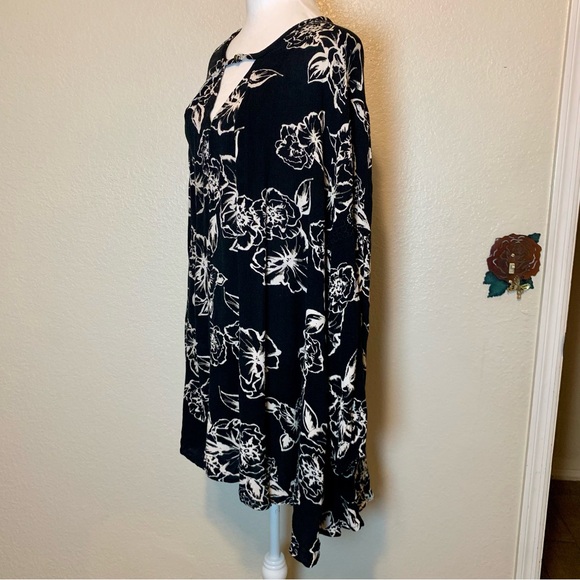 Free People Snap Out Of It Floral Swing Dress Tunic Black White Size Large - Picture 5 of 15